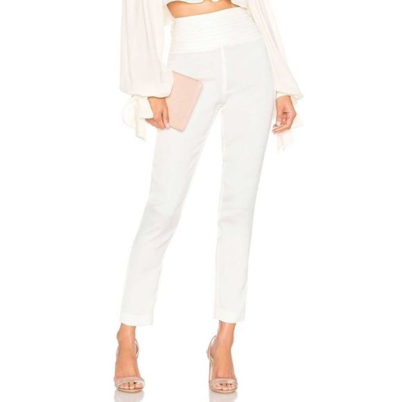 Chrissy Teigen Pants Ivory Satin Revolve Wat Phra High Waist Skinny Pin Tuck XXS - Picture 1 of 6